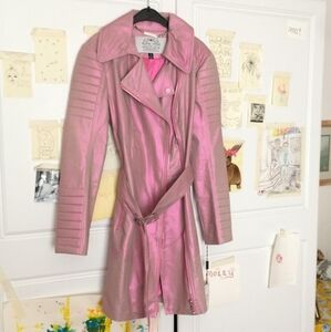 NWT Blanc Noir Pink Iridescent Moto Trench Unique OOAK - SMALL